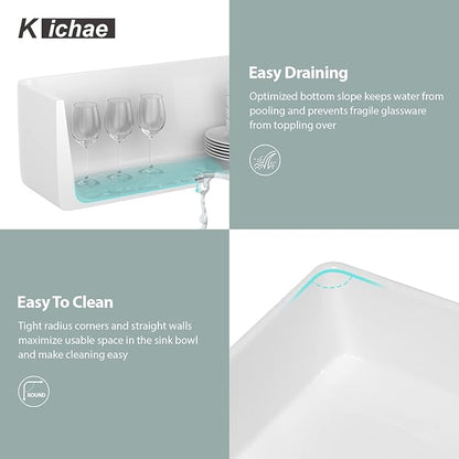 Kichae 36 Inch White Farmhouse Sink - 36 x 20 Farm Kitchen Sink Undermount Singe Bowl Apron Front Fireclay Ceramic Porcelain Farmer Style Large Deep Kitchen Sink Round Corner