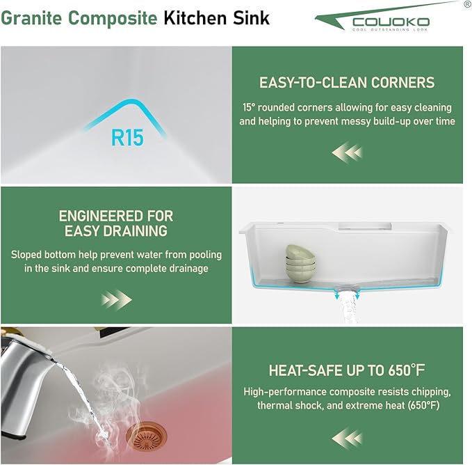 33x22 Drop In Waterfall Kitchen Sink White Granite Composite Smart Kitchen Sink Multifunction Single Bowl Top Mount White Multifunctional Waterfall Smart Sinks with Faucet Combo Glass Rinser