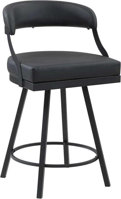 Lexicon Swivel Counter Height Stools Set of 2 - Counter Height Stools for Kitchen Island, Padded Seat, Open Back, Sturdy Black Metal Frame Finish and Faux Leather Cushion Seat, Sturdy Black