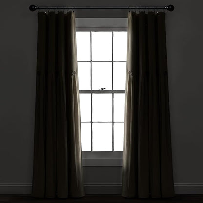 Lush Decor Linen Button Window Curtain Panel, Single, 40" W x 84" L, Dark Linen - Country Curtains - Rustic Decor - Color Block Modern Farmhouse Curtains For Living Room, Bedroom & Dining Room