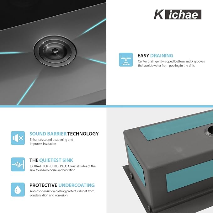 30 Black Kitchen Sink Drop In - Kichae 30 x 22 Drop In Kitchen Sink Workstation Gunmetal Black Nano Coating 304 Stainless Steel 16 Gauge with Glass Rinser & Cutting Board