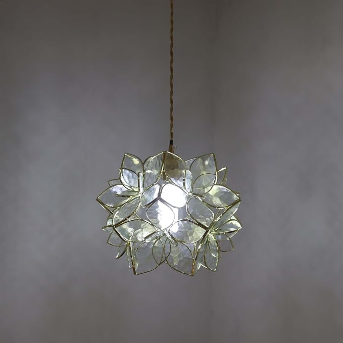 Bieye L10916 Petals Tiffany Style Stained Glass Ceiling Pendant Light for Home Decoration (Clear, 12" Rose Lily)