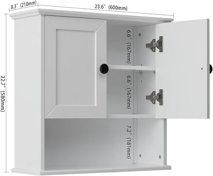 VANIRROR Bathroom Wall Cabinet Wooden Medicine Cabinet Buffering Hinge MDF Material Storage Organizer 23"x22" and Adjustable Shelves Cupboard Storage Cabinet with Handles