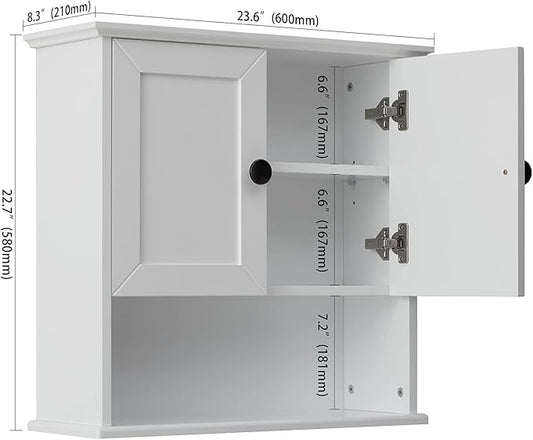 VANIRROR Bathroom Wall Cabinet Wooden Medicine Cabinet Buffering Hinge MDF Material Storage Organizer 23"x22" and Adjustable Shelves Cupboard Storage Cabinet with Handles