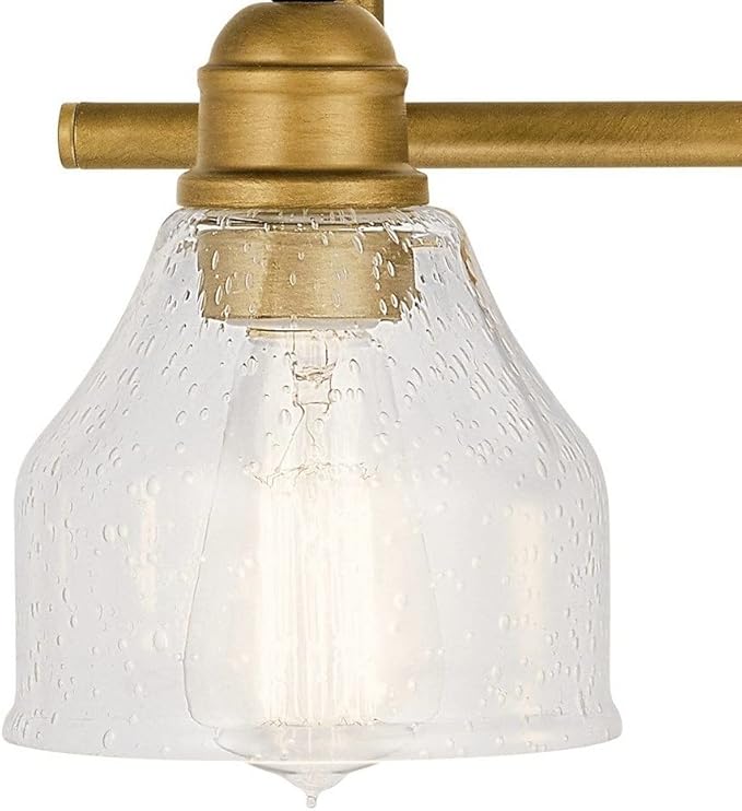 Kichler Avery 4-Light Bathroom Vanity Light Fixture with Clear Seeded Glass, Modern Farmhouse Industrial Style in Natural Brass, 300 Total Watts (33.5" x 9.5" x 8.25"), 45974NBR