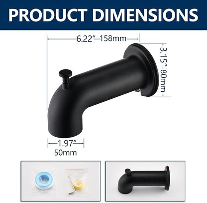Slip-On Tub Spout with Diverter Long for Bathtub Spout, Fit for 1/2 Inch Slip Pipe, Matte Black