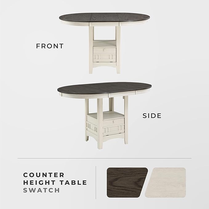 Lexicon Dante Oval Counter Height Table for 4, Expandable Wood Dining Table with Exension Leaf, Built-in Storage Base, Easy Assembly, Rosy Brown/Antique White