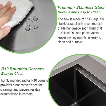 33 Inch Black Kitchen Sink Drop In, 33x22 Drop In Kitchen Sink Single Bowl Black 16 Gauge Stainless Steel Workstation Sink Deep Topmount with Offset Drain