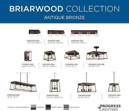 Progress Lighting 4-Light Chandelier, Rustic Farmhouse Style Modern Hanging Light Fixture for Kitchen and Dining Room, Briarwood Collection, Antique Bronze