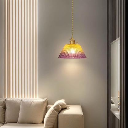 Glass Hanging Lamp Plug in Pendant Light Fixtures, Gold Pink Glass Vintage Pendant Lights Kitchen Island Dining Room Bedroom Living Room, LED Bulb Included