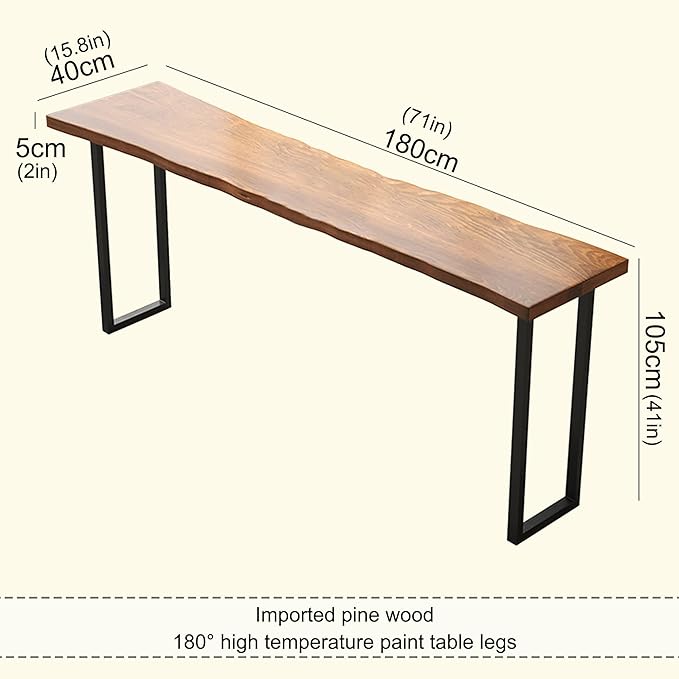 Counter Bar Height Table Kitchen Pub Coffee High Top Table Long Narrow Dining Table for Small Spaces with Sturdy Metal Frame for Small Spaces Balcony Coffee Shops-Table Only(180*40*105cm)