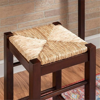 Linon Tavern Espresso Counter Height Table with 2 Stools - Kitchen Bar Set Sea Grass/Rush Seat