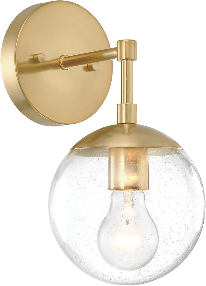 Design House Gracelyn 1-Light Dimmable Wall Sconce, Seeded Glass, Satin Gold, 11.65 in H x 6.11 in W x 8 in D, 588871-SG