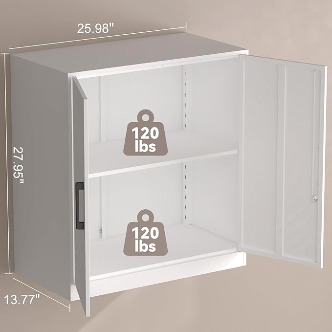 IRONFFICE Wall Cabinet,Lockable Storage Cabinets with Adjustable Shelf,Locking Wall Storage Cabinet with Doors for Laundry Room,Home Office,White