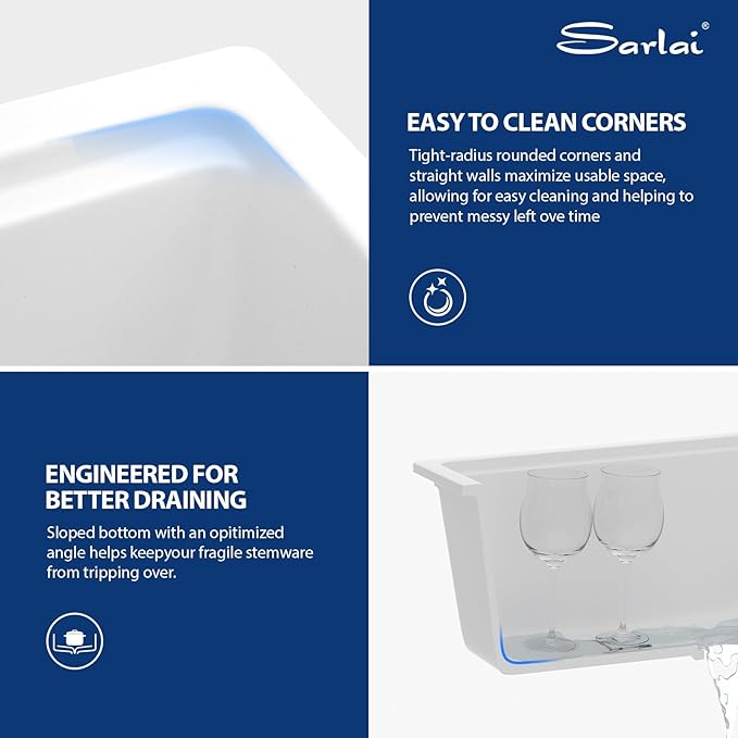 Sarlai 18 White Kitchen Sink Granite Composite - 18 x 18 inch Bar Prep Workstation Sink White Granite Composite Quartz Undermount Single Bowl Rectangular RV Camper Sinks Basin