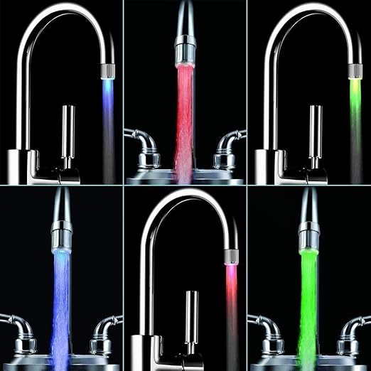 SNOMYRS 7-Color Change Automatically LED Water Faucet Light - Color Changing Tap for Kitchen and Bathroom (7 Color-3PC)