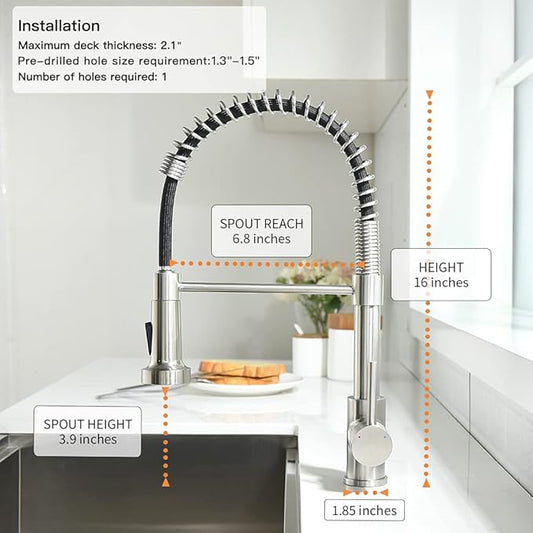 OWOFAN Kitchen Faucet with Pull Down Sprayer Industrial 1 Handle 1 Hole Or 3 Hole Faucet for Farmhouse Camper Laundry Utility Rv Wet Bar Sinks, Stainless Steel Brushed Nickel 866082SN
