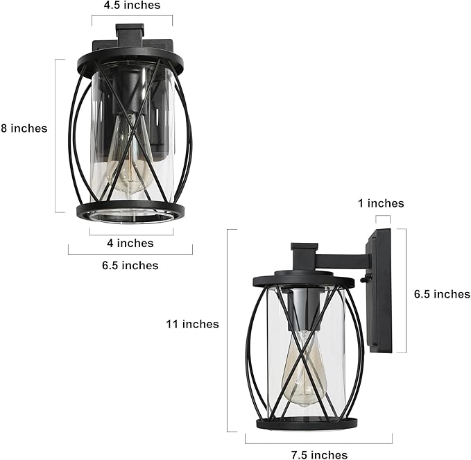 classy leaves Black Outdoor Light Fixture, Farmhouse Porch Light Waterproof Exterior Wall Light, 2 Pack Outdoor Wall Sconce Lighting Clear Glass for Front Door, Patio, Garden, Yard