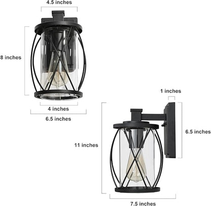 classy leaves Black Outdoor Light Fixture, Farmhouse Porch Light Waterproof Exterior Wall Light, 2 Pack Outdoor Wall Sconce Lighting Clear Glass for Front Door, Patio, Garden, Yard