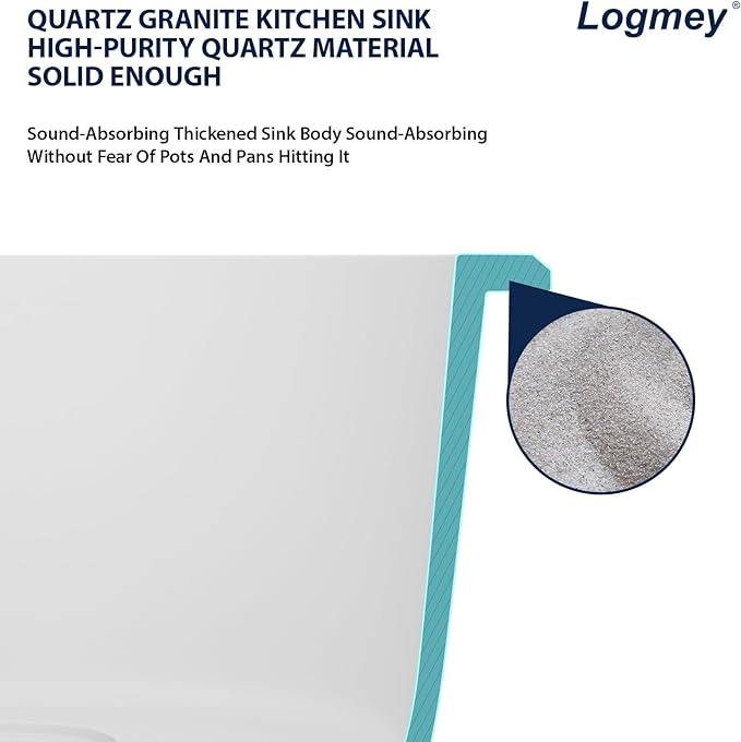 Logmey 18" Round Bar Sink White Granite Composite Quartz Undermount RV Sink Single Bowl Under Counter 9" Deep Kitchen Sinks,18x18x9 Inch