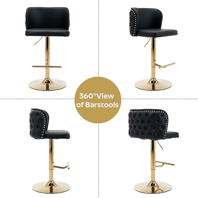 3-Piece Pub Table and Chairs, Round Bar Height Adjustable Swivel PU Leather Bar Stools Set of 2 for Kitchen Island Bistro Office Living Room Small Space Restaurant