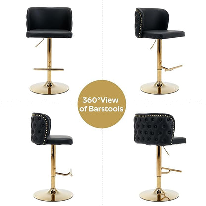 3-Piece Pub Table and Chairs, Round Bar Height Adjustable Swivel PU Leather Bar Stools Set of 2 for Kitchen Island Bistro Office Living Room Small Space Restaurant