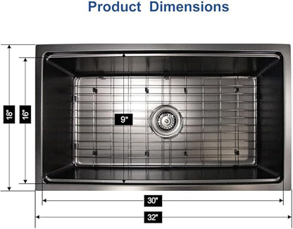 Black Kitchen Sink, 32 Inch Stainless Steel 32''×18'' ×9'' Undermount Single Bowl Workstation Black Kitchen Sink with Accessories
