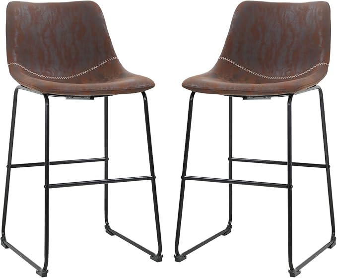 BestOffice Leather Living Room Chairs Dining Chairs Set of 2 Kitchen Chairs Dining Room Chairs 19" W x 19" D x 37" H Inches Counter Stools with Backs Leather Island Chairs,Brown