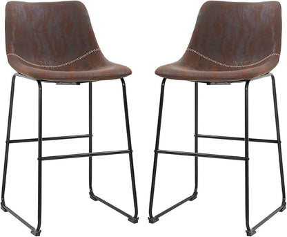 BestOffice Leather Living Room Chairs Dining Chairs Set of 2 Kitchen Chairs Dining Room Chairs 19" W x 19" D x 37" H Inches Counter Stools with Backs Leather Island Chairs,Brown