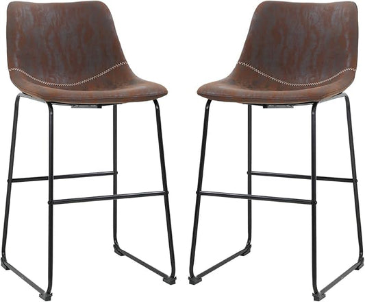 BestOffice Leather Living Room Chairs Dining Chairs Set of 2 Kitchen Chairs Dining Room Chairs 19" W x 19" D x 37" H Inches Counter Stools with Backs Leather Island Chairs,Brown