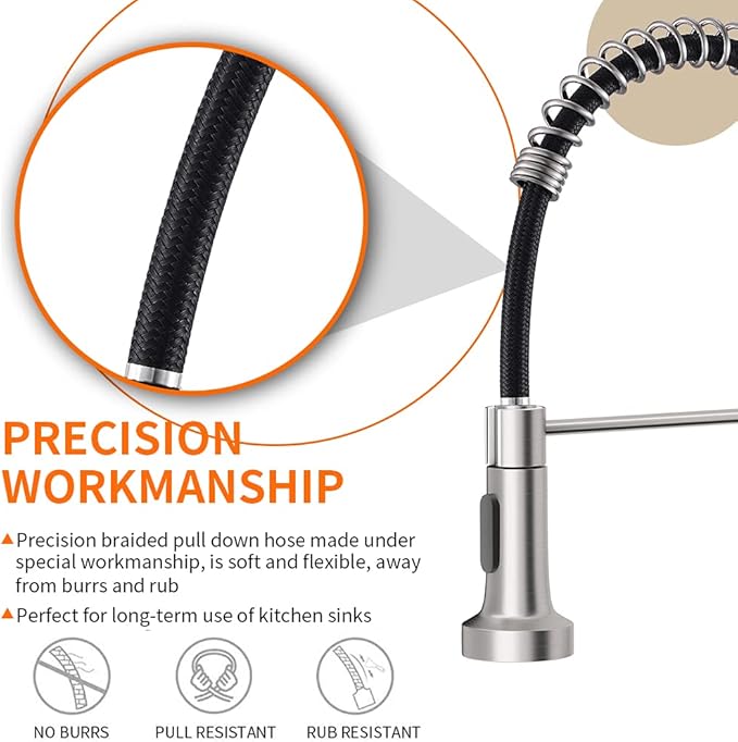 OWOFAN Kitchen Faucet with Pull Down Sprayer Industrial 1 Handle 1 Hole Or 3 Hole Faucet for Farmhouse Camper Laundry Utility Rv Wet Bar Sinks, Stainless Steel Brushed Nickel