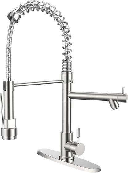 FEELSO Kitchen Faucet with Pull Down Sprayer, Single Handle Stainless Steel Pull Out Spring Kitchen Sink Faucets 1 Or 3 Hole Dual Function for Farmhouse Camper Laundry Utility Rv Wet Bar