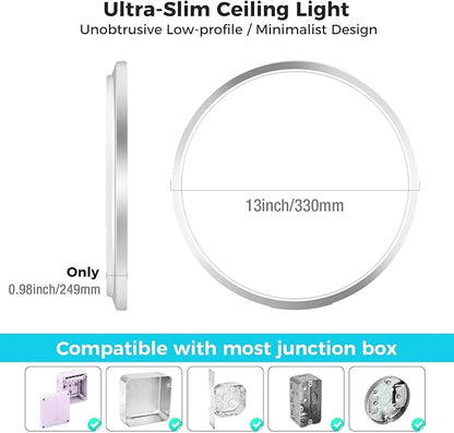 libtit 6Pack Led Ceiling Light 13Inch, 24W 2400Lm Bright Light Fixture Brushed Nickel, Adjustable 3000K/4500K/6000K, Modern Slim Flat Ceiling Lamp for Living Room Bedroom Hallway