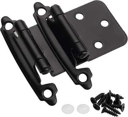 Decobasics 1/2" Overlay Matte Black Cabinet Hinges (5 Pair -10 Pcs) Self Closing Bath & Kitchen Cabinet Hinges Black Flush Mount w/Door Bumpers & Upgraded Screws