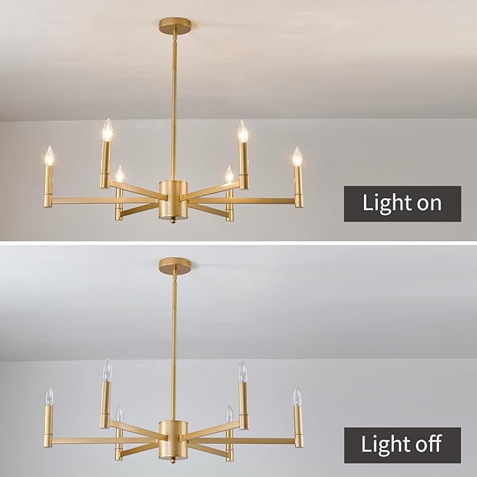 ASGYISA 6-Light Gold Candle Chandeliers Modern Farmhouse Ceiling Light Fixture Industrial Lighting for Dining Room Living Room Bedroom Kitchen Island Foyer