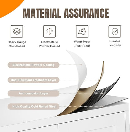 Yizosh Metal Storage Cabinet with 2 Doors and 4 Adjustable Shelves - 71" White Kitchen Pantry Storage 4-Tier Tall Steel Cabinets Locker for Kitchen, Living Room, Dining Room
