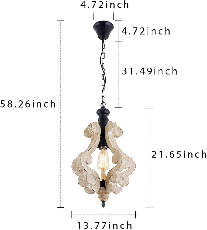 Kitchen Light Fixtures,Farmhouse Pendant Light Single Adjustable Rustic Wooden Hanging Island Chandelier