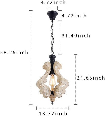 Kitchen Light Fixtures,Farmhouse Pendant Light Single Adjustable Rustic Wooden Hanging Island Chandelier