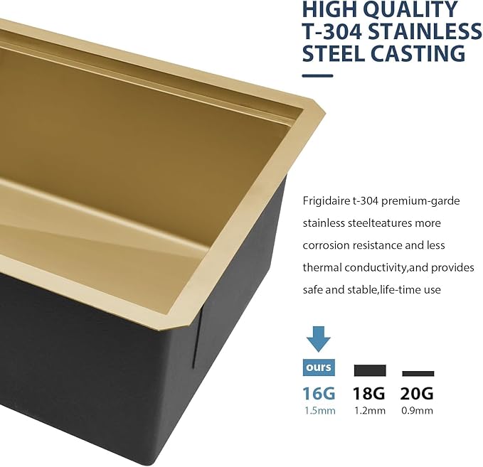 Lordear Gold Undermount Kitchen Sink 36" x 19" Stainless Steel Sinks 16 Gauge Single Bowl Ledge Workstation Handmade Under Counter Kitchen Sink Basin with Built-In Accessories