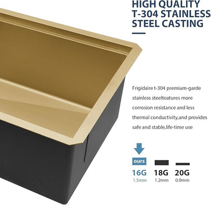 Lordear Gold Undermount Kitchen Sink 36" x 19" Stainless Steel Sinks 16 Gauge Single Bowl Ledge Workstation Handmade Under Counter Kitchen Sink Basin with Built-In Accessories