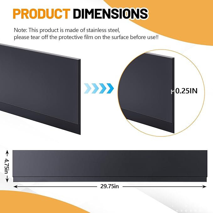 Moxweyeni Front Control Freestanding Range Universal Backguard 29.72" L x 4.72" W Stainless Steel Backsplash for Stove, Easy Installation Hood Backsplash for Most Kitchen Brands Stove(Black)