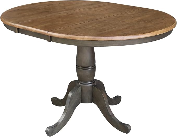 IC INTERNATIONAL CONCEPTS 36" Round Wood Dining Table with 12" Leaf in Hickory/Washed Coal
