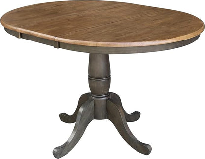 IC INTERNATIONAL CONCEPTS 36" Round Wood Dining Table with 12" Leaf in Hickory/Washed Coal