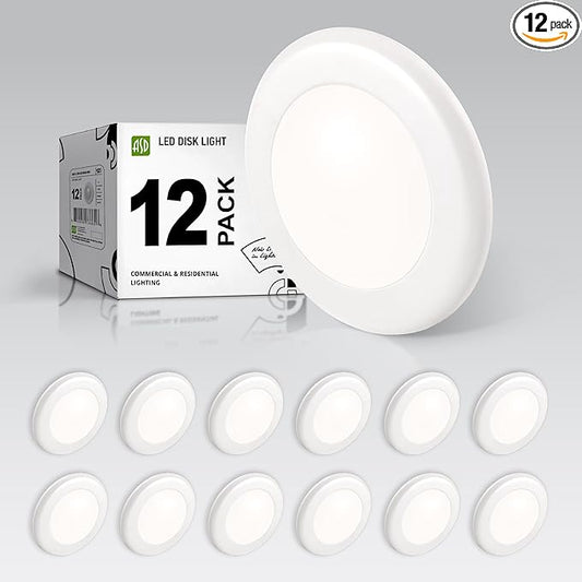 ASD 12 Pack LED Disk Lights 4 Inch, 10W 4000K Cool White 650LM CRI90+, Dimmable Flush Mount Ceiling Light Fixture, Low Profile Surface Mount Disc, Junction Box or Recessed Can Install, ETL