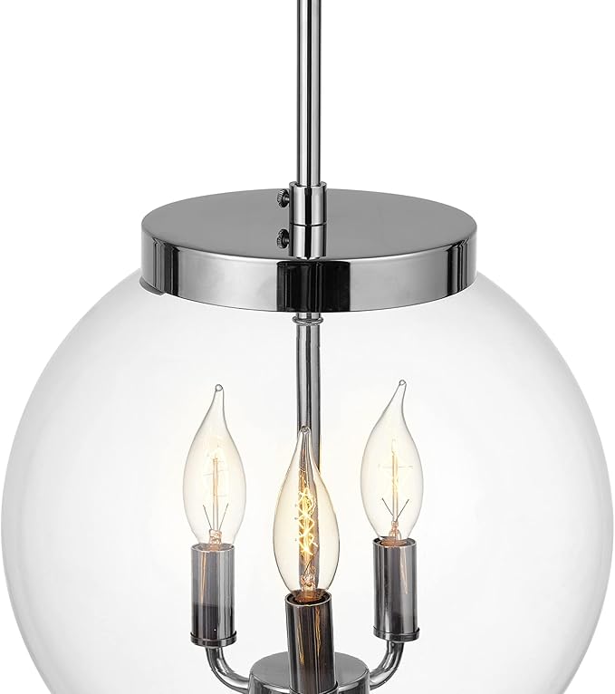 Globe Electric 60887 Sevda 3-Light Chandelier, Chrome, Clear Glass Shade, Bulb Not Included