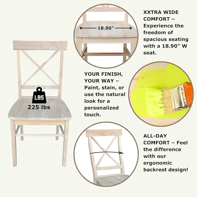 International Concepts X-Back Dining Chairs, Solid Parawood, Unfinished (Set of 2)