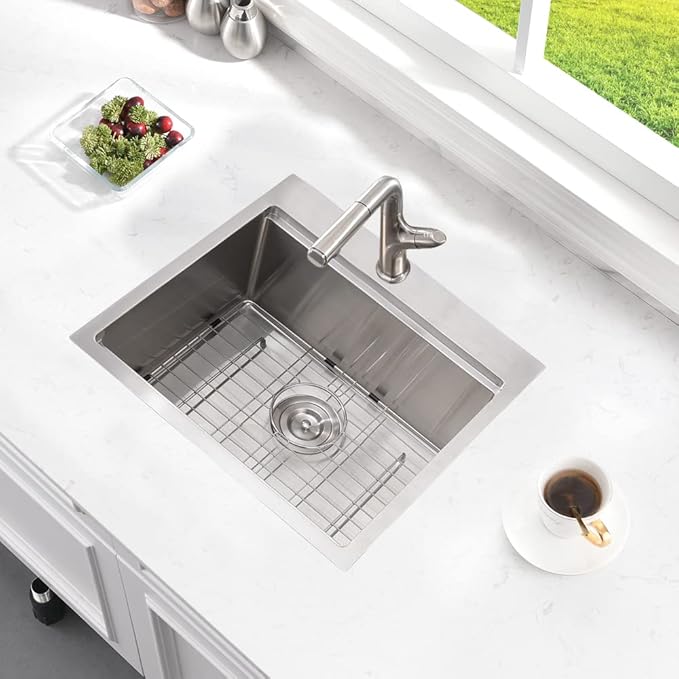 21 Inch Drop In Bar Sink Workstation-Bokaiya 21x20 Small Stainless Steel Drop In Outdoor Rv Sink Wet Bar 16 Gauge Top Mount Single Bowl Kitchen Sink with Cutting Board