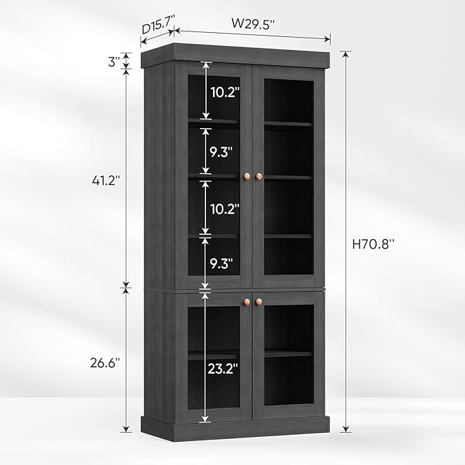 70.8" Tall Farmhouse Kitchen Pantry Cabinet with Glass Doors, Modular Storage Cabinet with 6-Tier Adjustable Shelves, Large Storage Cabinet for Kitchen or Living Room, Set of 4, Black