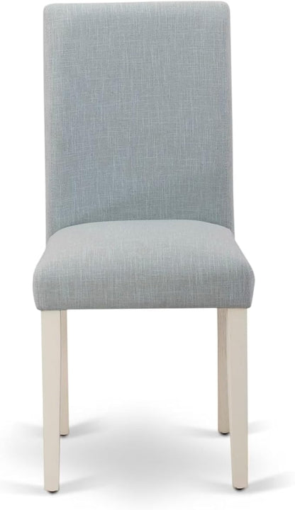 East West Furniture ABP0T15 Abbott Parson Dining Chairs - Baby Blue Linen Fabric Upholstered Chairs, Set of 2, Linen White