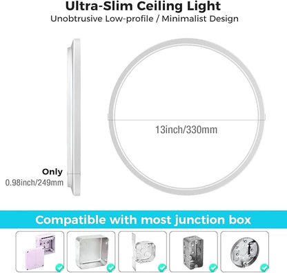 libtit 13 Inch Led Flush Mount Ceiling Light Fixtures,3200lm 28W 3 Color 3000K 4500K 6000K Selectable, Low Profile Thin Surface Mount Lighting Fixture for Bathroom Kitchen Office (White, 12 Pack)
